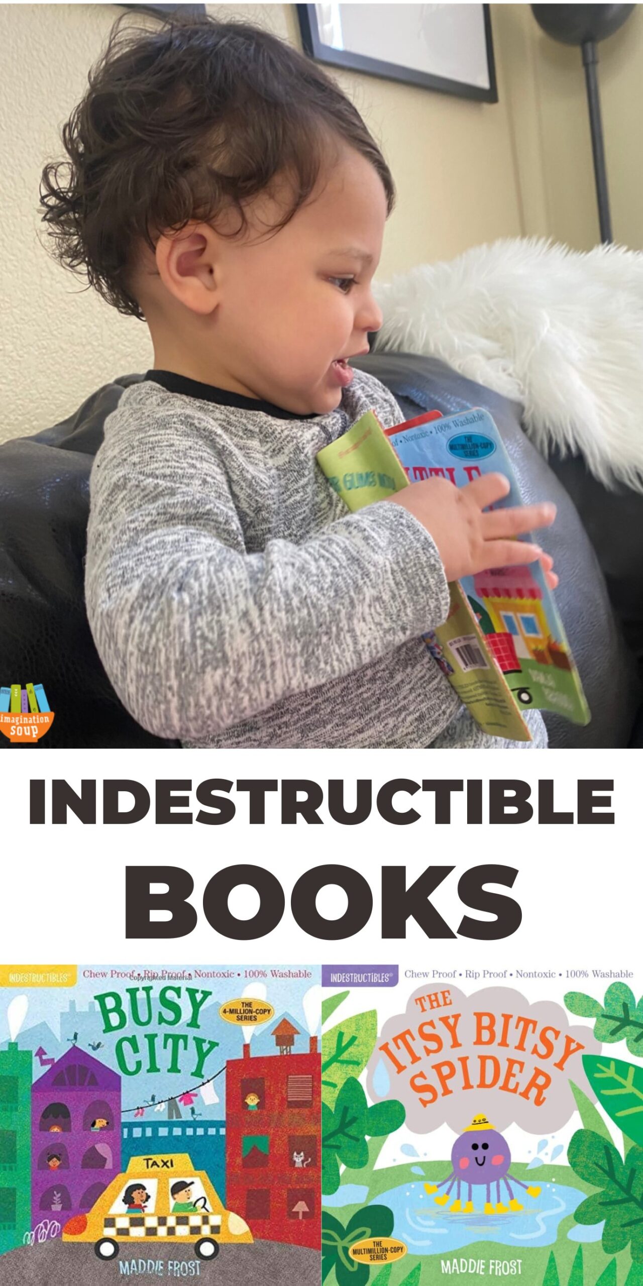 If you're looking for a chew-proof, rip-proof, and drool-proof baby book that you can carry with you EVERYWHERE, then you need Indestructibles books from Workman Publishing.
